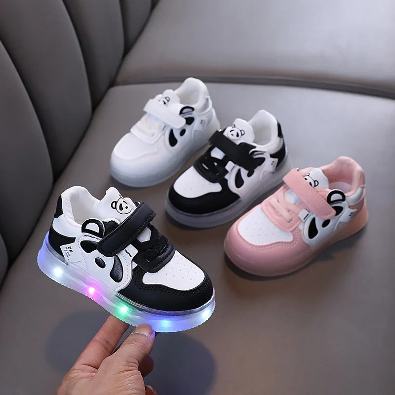 LED Kids Shoes For Girls Cute Cartoon Shoes Baby Girl Kawaii Canvas Shoes Soft Bottom Sneakers Casual Shoes Boys Flat Shoes