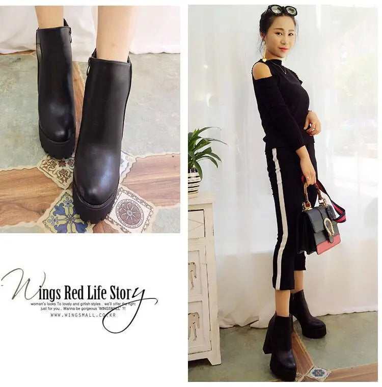 Super High Heel Boots High Heel Shoes Thick Heel Short Boots Autumn Winter 2025New Waterproof Platform Single Boot Women Boots