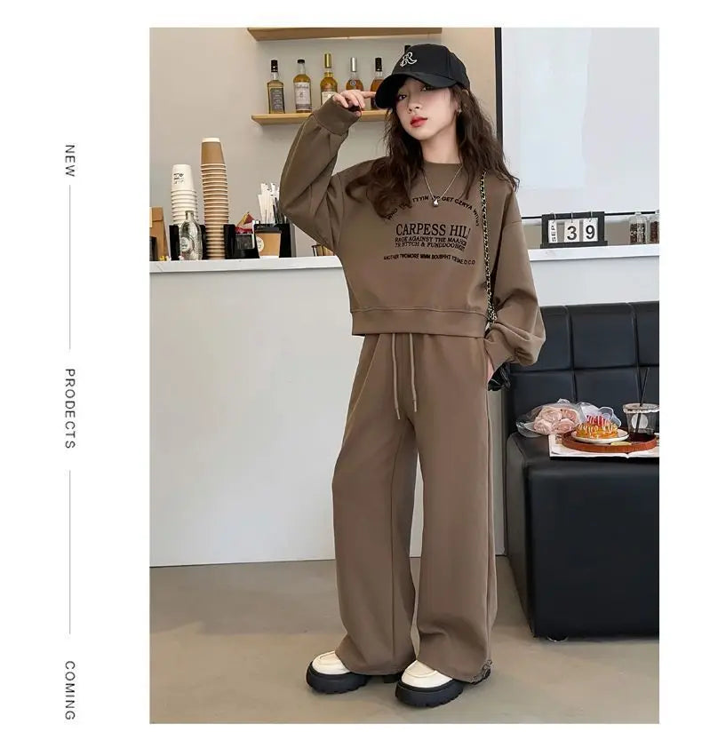2025 autumn winter kids Girls Clothes Suit Child letters sweatshirt crop top + wide leg pant Tracksuit 4 5 6 7 8 9 10 11 12 year