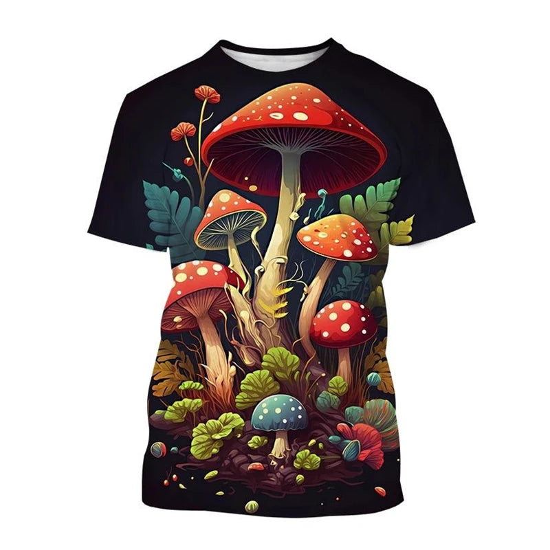 Mushroom Forest T-Shirts Plants Graphic 3D Print Men Women T Shirt Short Sleeve Oversized Harajuku Y2k Tops Tees Kids Clothing