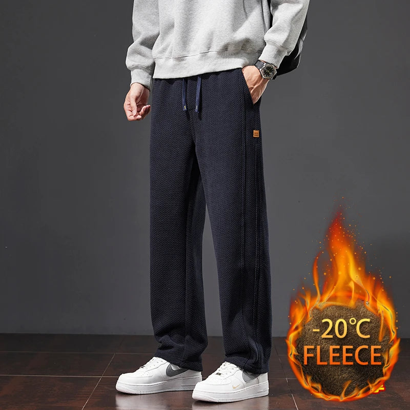 Autumn and Winter Plush Knitted Plaid Comfortable Wide Leg Straight Casual Pants Men Slacks Men's Pants Plush Slacks