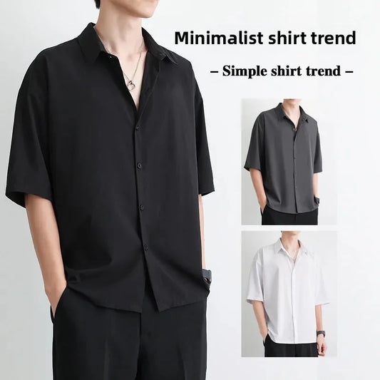 Men's Summer Loose Thin Ice Silk Short Sleeve White Shirt Half Sleeve Open Cardigan Breathable Korean Style Casual Top