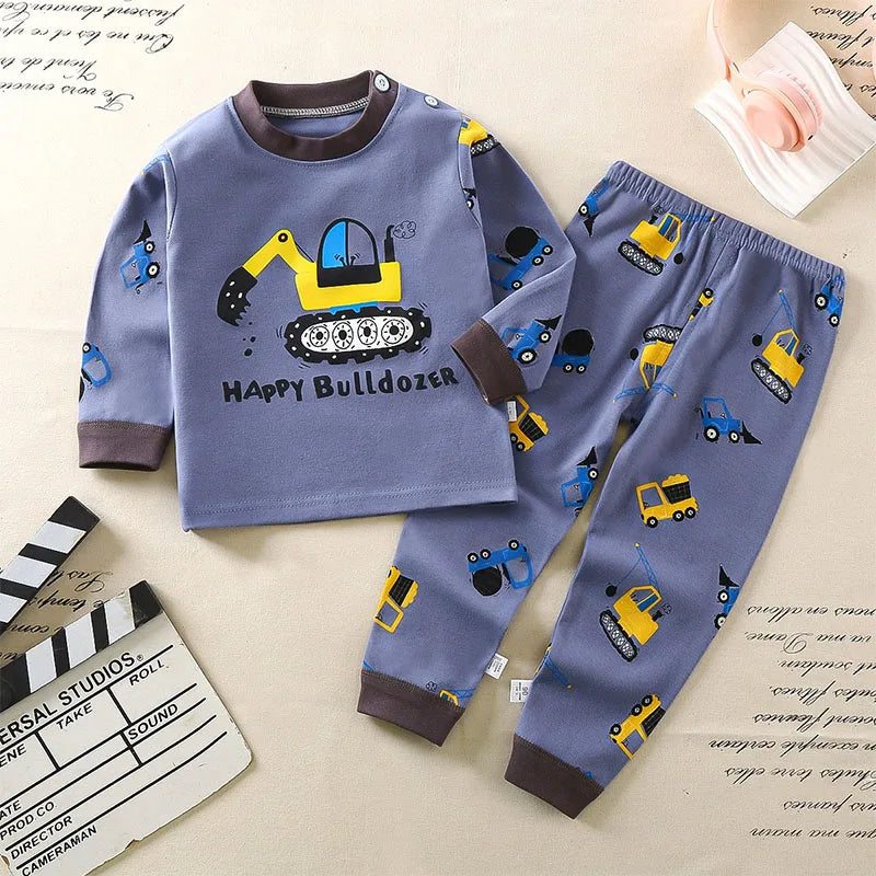 Spring Autumn Toddler Boy Outfits Kids Clothes Girls Korean Cartoon Cute Print Long Sleeve Baby Tops+Pants Children's Sets B238