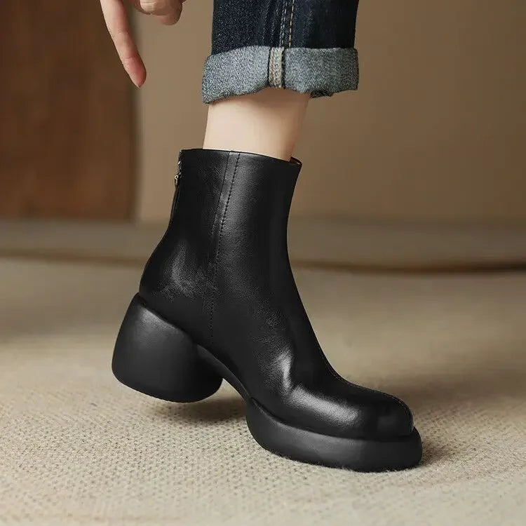 Booties Round Toe Women's Ankle Boots Fashion 2025 Very High Heels Heeled Female Short Shoes Chic and Elegant Boot Footwear Pu