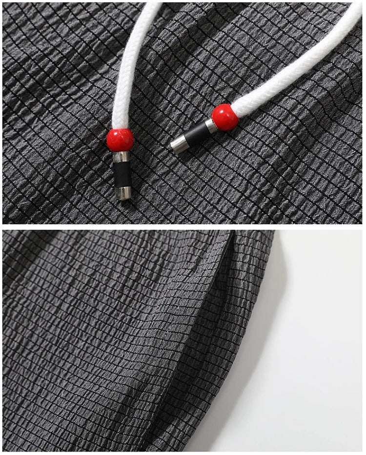 Summer Thin Ice Silk Casual Loose Sve T-irt Two-Piece Set for Young Men Comfortable Breathable Lightweight Long Pants