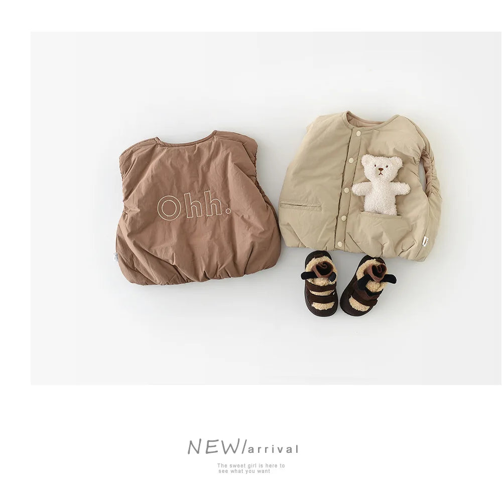 LILIGIRL Winter Baby Vest Thicken Letter Toddler Girls Waistcoat Simple Warm Infant Fleece Padded Coat 6M-3T