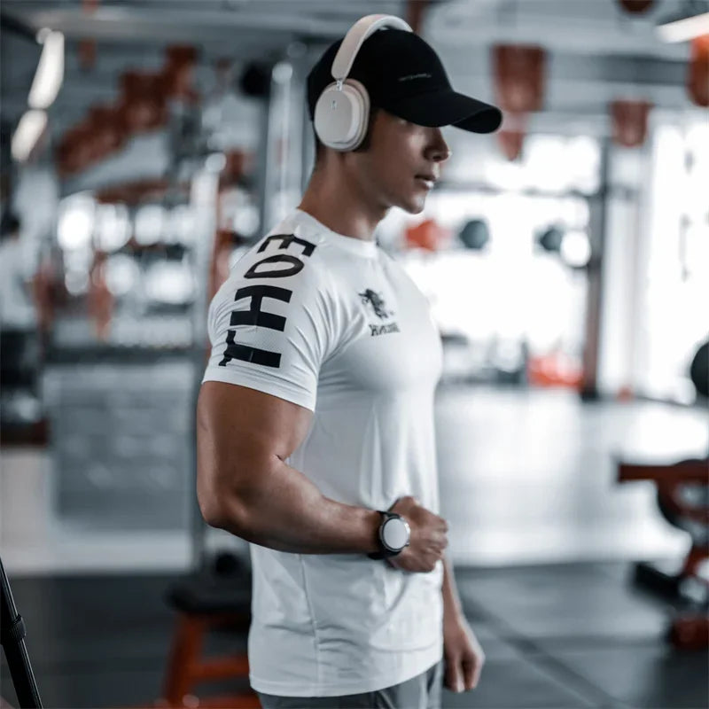 2025 Hot Selling New Men's T-shirt Sports Running Fitness Shirt Fast Breathable Elastic Training Short Sleeved Quick Drying Top