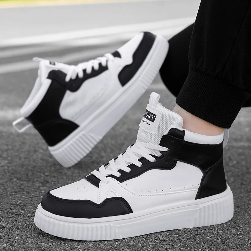 Classic High Top Men's Board Shoes Leather Casual Sports Lightweight Cosy Street Trend Walking Shoes for Men And Women