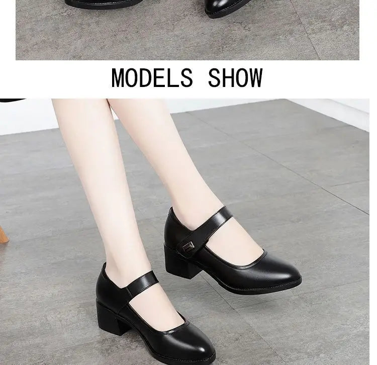 Women's Single Shoes 2025 Summer Breathable Women Pumps Coarse Heel Soft Bottom Work Shoes Casual Comfortable Black Heels Shoes