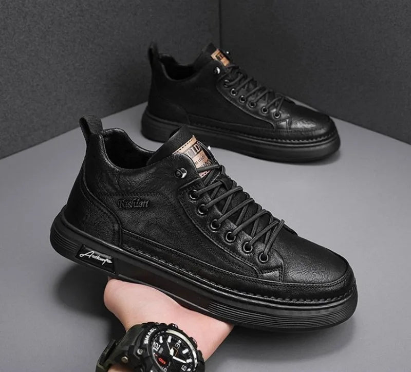 Classic Men Leather Casual Shoes Spring New High Top Platform Shoes Loafers Luxury British Business Style Walking Shoe Masculino