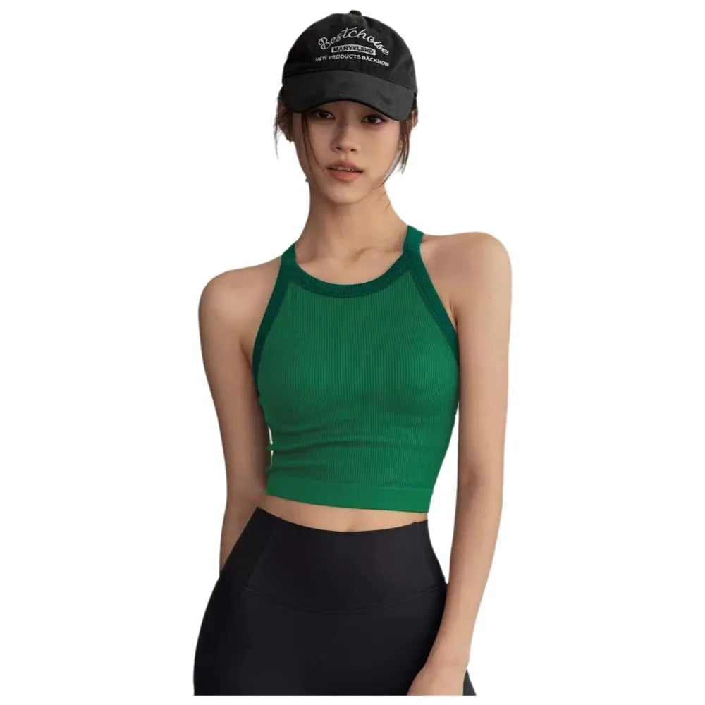 High Neckline Sports Tank Top Comfortable Breathable Fitness Tank Top with Chest Cushion Soft Fixed Cup Tank Top Gym