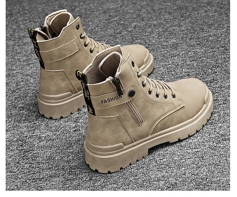 Men's Boots Fashion Motorcycle Ankle Boot New High Top Leather Boots for Men Non Slip Platform Work Safety Boot Botas Hombre