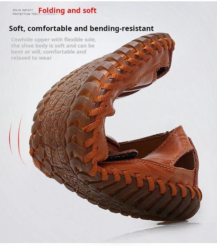2024 Classic Brand Trend Brown Men's Sandals Handmade Soles Durable Men's Camping Beach Shoes Anti Slip Hollow Casual Shoes