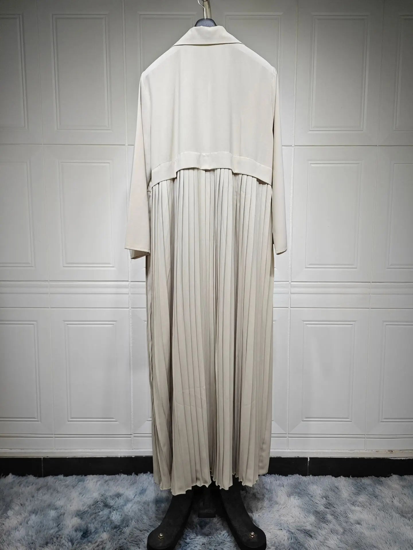 Abaya Cardigan Long Robe Pleated Jacket Muslim Arabic Fashion Leather Button