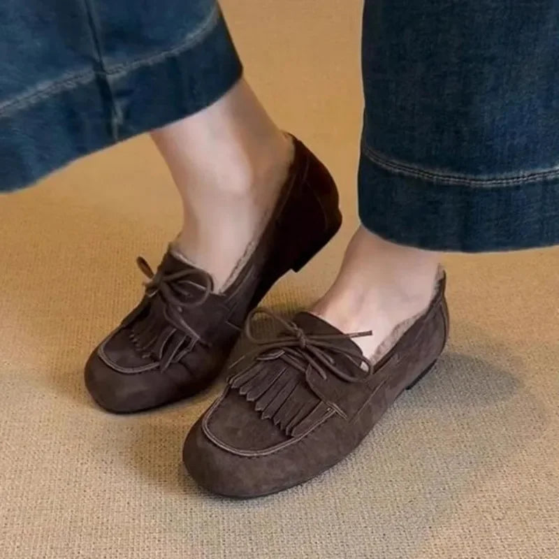 Shoes for Women 2024 Hot Sale Warm Women's Flats Daily Casual Flats Women Bow Tie Fringe Round Toe Soft Bottom Shoes Ladies
