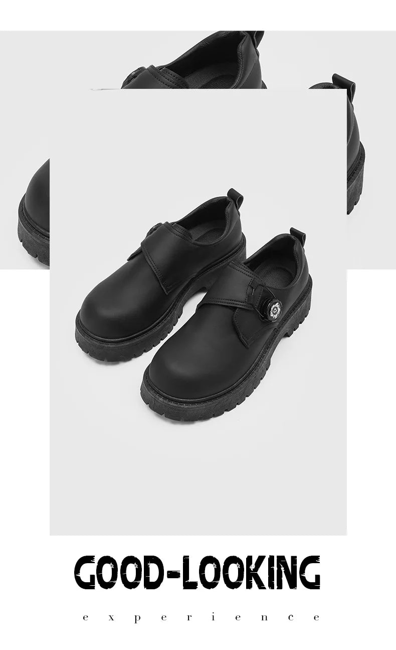 2025 Mens British Retro Wide Round-Toe Derby Shoes Chunky Platform Casual Leather Boots Trendy Streetwear Footwear for Wide Feet