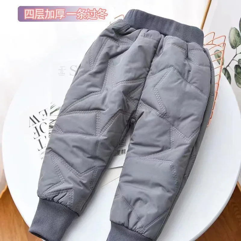 Kids Winter Thermal Pants Cotton-Padded Warm Trousers for Cold Weather Outdoor Snow Play & Comfort