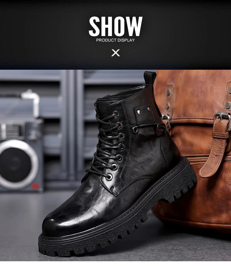 Men's High-Top Boots: British Style Thickened Sole Genuine Leather Indestructible Work Boots, Couple Big Yellow Boots for Men an