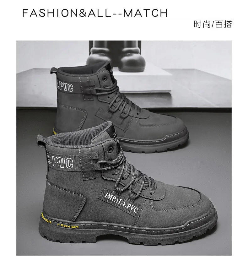 2025 Winter Mens Shoes New in Casual Male Boots Platform Tactical Ankle High Top Outdoor Walking Loafers Leather Army Sneakers