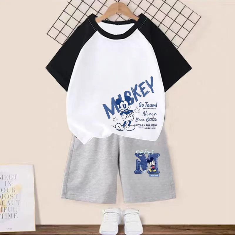 Summer Baby Girl Boy Clothes Set Children Disney Mickey Printing T-shirt and Short Two Pieces Suit Kid Shorts Sleeve Tracksuit