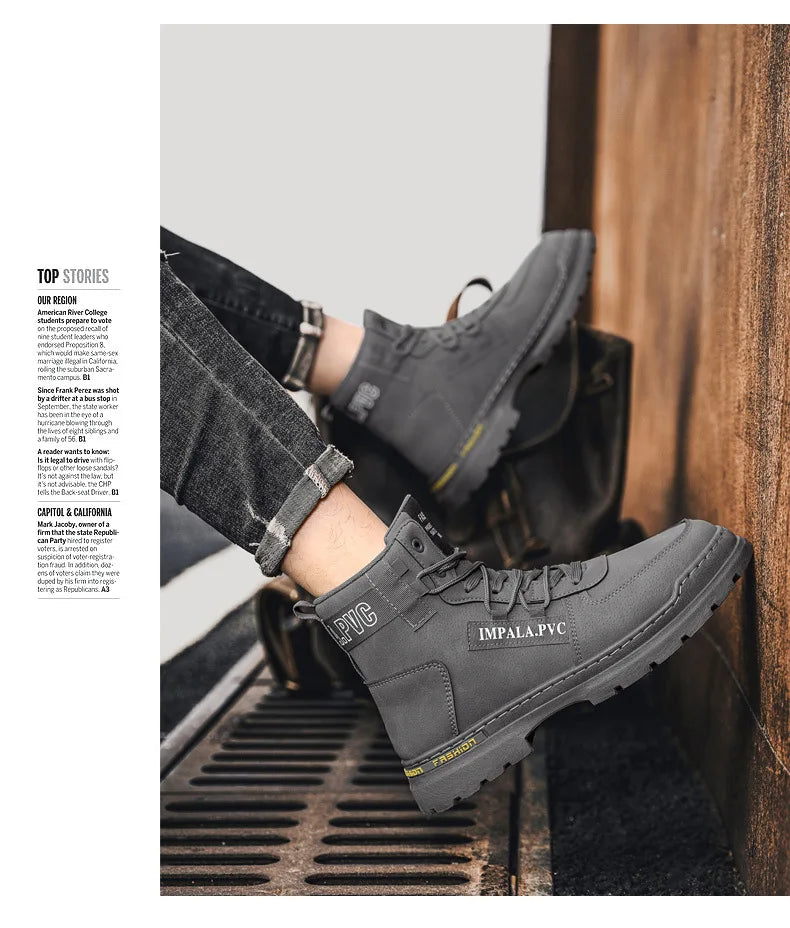 2025 Winter Mens Shoes New in Casual Male Boots Platform Tactical Ankle High Top Outdoor Walking Loafers Leather Army Sneakers