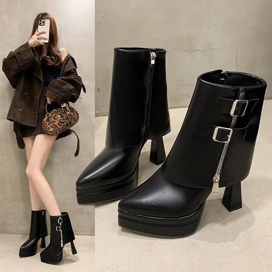 Boots for Women Fashion Designer Trouser Tube Boots Thick Bottom Heightening Platform Boots Women's Side Zipper Ankle Boot Botas