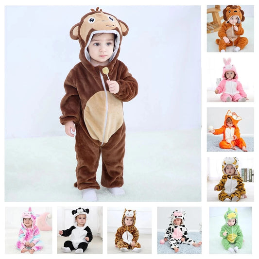 Cute Monkey Lion Animal Cartoon Romper Baby Clothing Long Sleeve Boys Girls Rompers Winter Costumes For Kids Kigurumi Jumpsuit