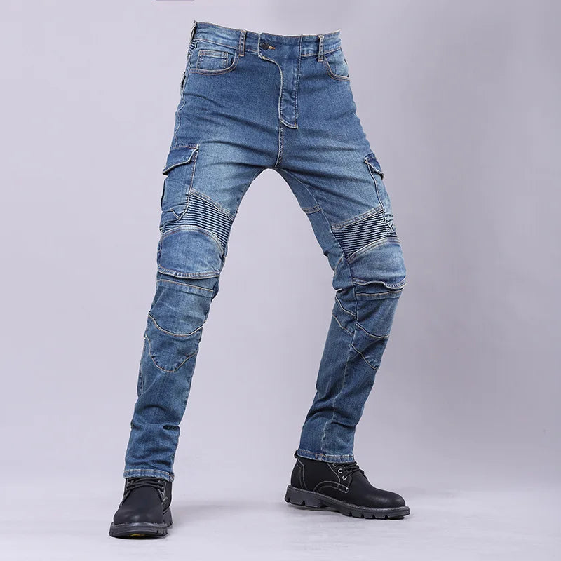 Riding Jeans Man Pants Motorcycle Racing Pant Multiple Pockets Men Denim Tactical Cargo Pants Men's Jeans with Knee Protectors