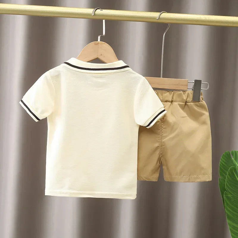 2024 Summer Baby Boy Clothing Sets Fashion Bear Embroidery Short Sleeve T-shirt+Shorts Children 2Pcs Suit Girl Kids Sports Set