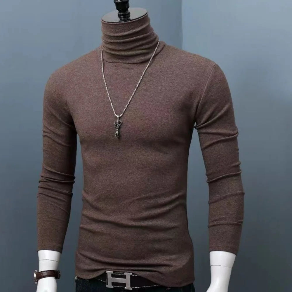 Trendy Casual Turtleneck Men's Modal Winter Sweater turtleneck Cool Blouse Tight Modal T-shirt Youth Solid Color Base Shirt Top