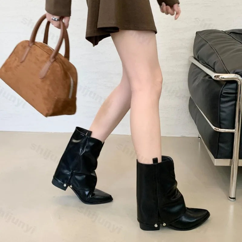 Women's Boots 2025 Autumn New Fashion Retro Pointed Toe Female Ankle Boots Synthetic Leather Outdoor Anti Slip Boots Botas Mujer