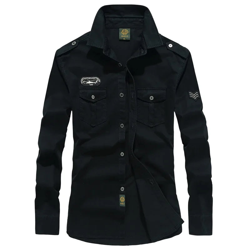 2025 New Men's Spring Cotton Casual Shirt Military Tooling Oversize Loose Long Sleeve Cargo s Male High Quality Solid Clothing