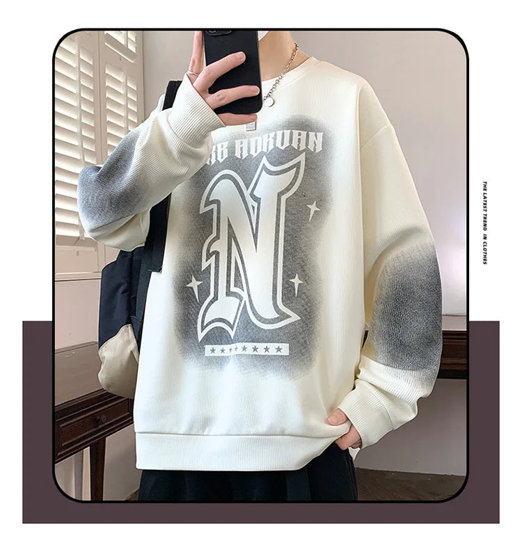 Trendy Men's Hoodie Fashionable Round-Neck Loose Casual Sweatshirt for Spring and Autumn Comfortable Youthful and Dynamic Top