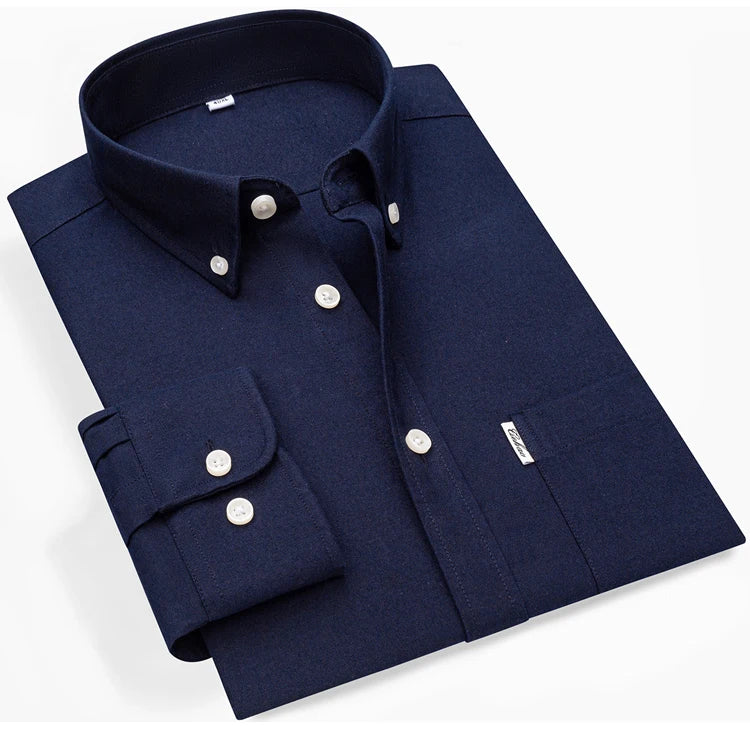 Men's Hard-wearing Comfortable 100% Cotton Long Sleeve Dress Shirt with Pocket, Spring Autumn Casual Oxford Button-Down Shirts