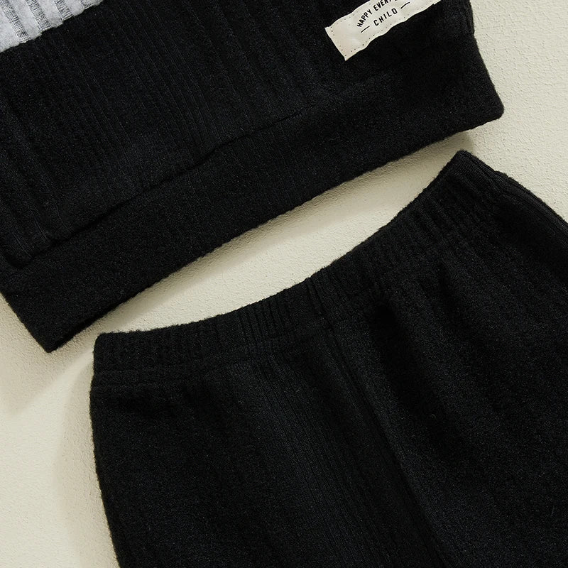 Pudcoco Infant Baby Boy 2Pcs Fall Outfits Long Sleeve Contrast Color Sweater + Pants Set Warm Clothes