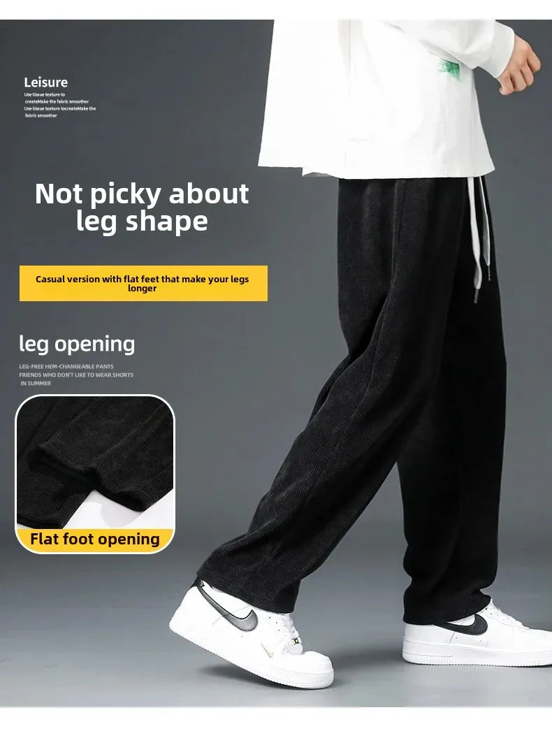 Trendy Corduroy Men's Pants Casual Fleece-Lined Loose-Fit Straight-Legged Sweatpants Autumn Winter High-Quality Foreign Trade