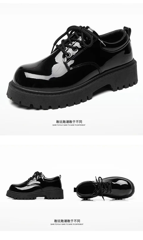 Men's Business Shoes Autumn Lace-up Men Shiny Wide Foot Business Shoe British Chunky Male Derby Shoes Luxury Men's Dress Shoes