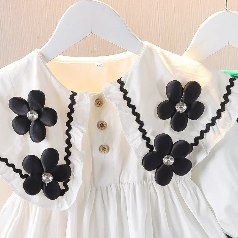 Children's Korean version Dress Spring and Autumn Fashion Girl's Pure Cotton Flower Doll Neck Dress Infant Princess Dress 0-4Y