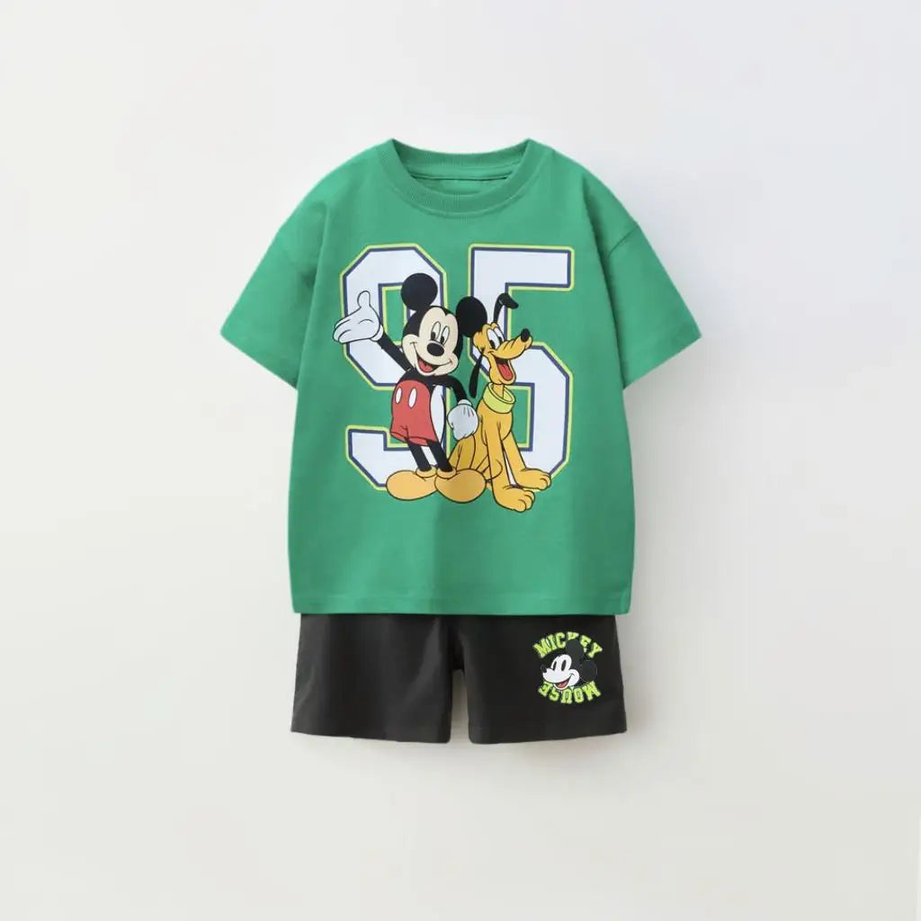 Mickey 2piece Set For Children's Clothes 2026 New Summer Clothing Disney Cartoon T-shirt + Shorts Kids Casual Suit Tracksuits