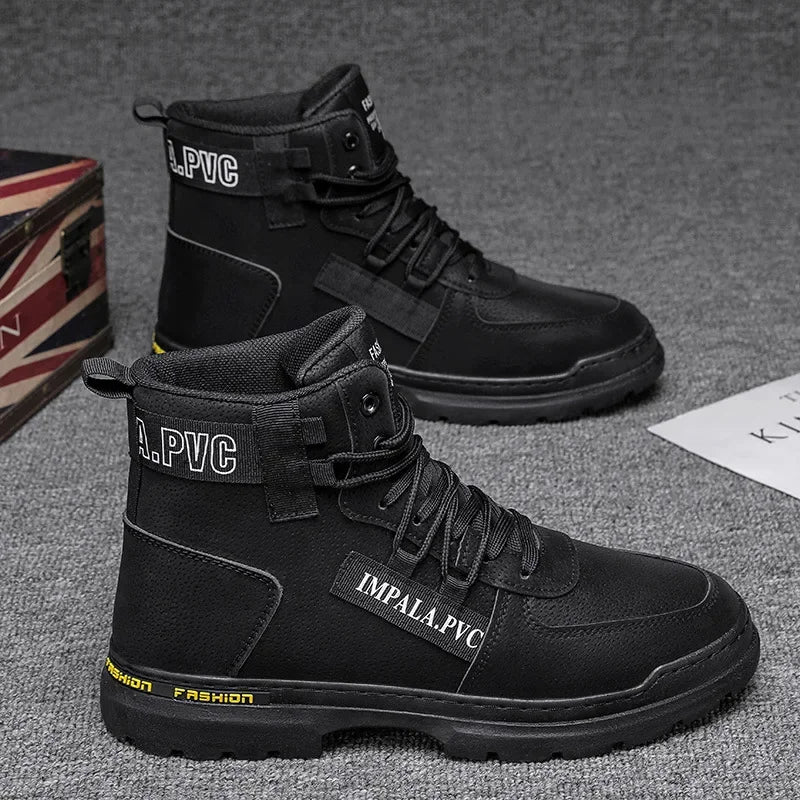 2025 Winter Mens Shoes New in Casual Male Boots Platform Tactical Ankle High Top Outdoor Walking Loafers Leather Army Sneakers