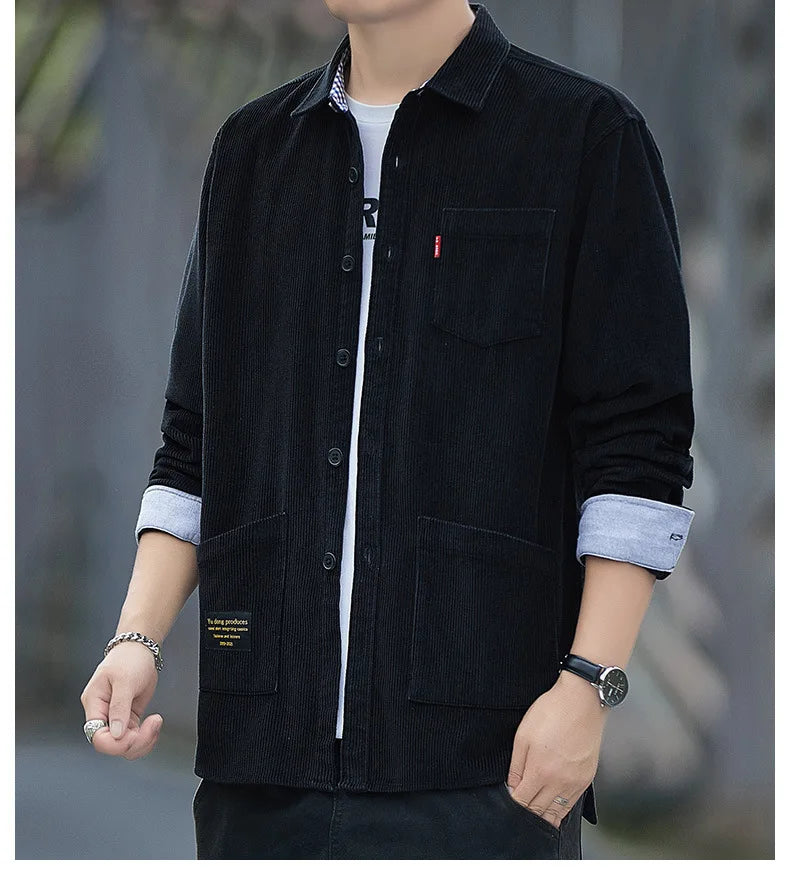 Corduroy Long Sleeve Shirt Casual Slim Fit Youth Multi Pocket Wear Resistant Fashionable Spring Autumn Men's Outerwear