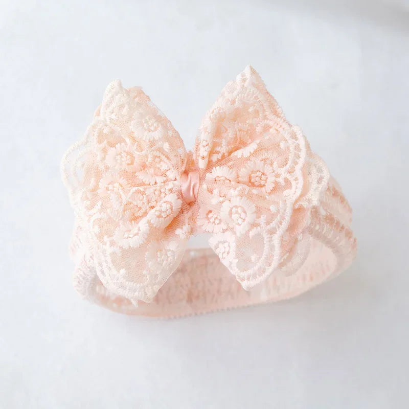 Lace Bow Princess Baby Hairbands Sweet Girl Pearl Bowknot Headdress Newborn Elastic Headband Headwear Kids Photography Props