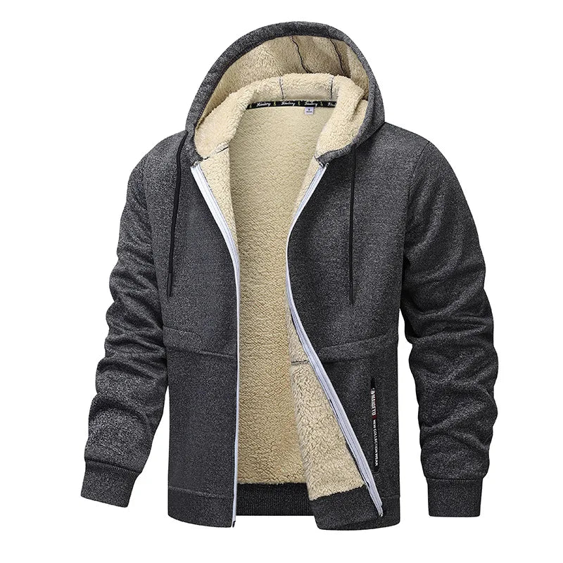 ‌Blue Fleece-Lined Hoodie Jacket for Men - Warm, Comfortable, Casual Style‌ Male Coat. Size M-5XL 6XL