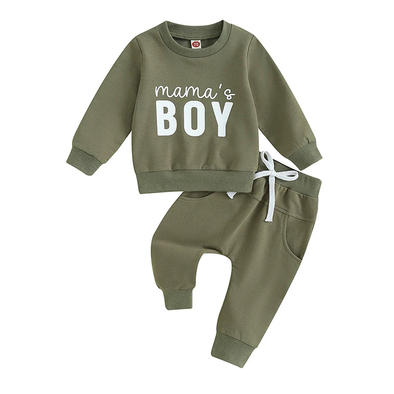 Pudcoco Baby Boys Outfits Newborn Letter Print Round Neck Long Sleeve Sweatshirt and Drawstring Pants Set Infant Pants Suits