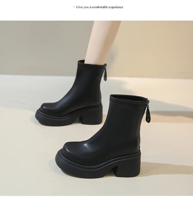 Women's Boots Autumn Luxury Designer Female Shoes Winter Footwear Boots-Women Black Fashion High Heel Ladies Rock Ankle 2025