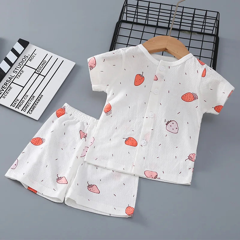 Children's Clothing Summer Short Sleeve Home Sleepwear Children Sets Kids Clothes Boy Girl T-shirt shorts Cotton Suit Baby