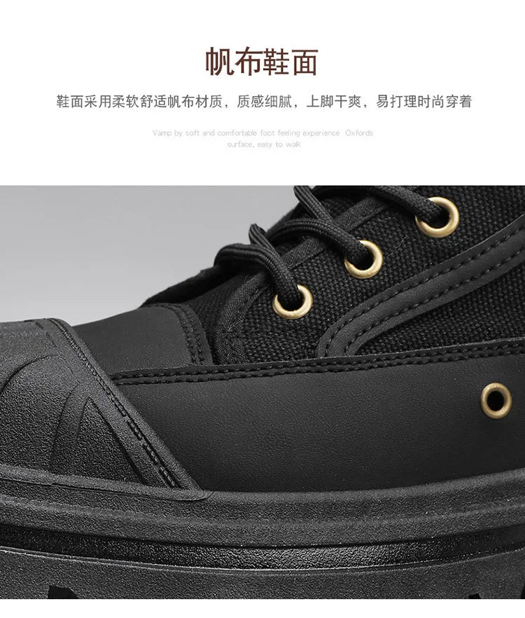 Boots Men's Shoes  Autumn and Winter Breathable High-top Boots Heightened Thick-soled All Match Canvas Casual Shoes Mens Boots