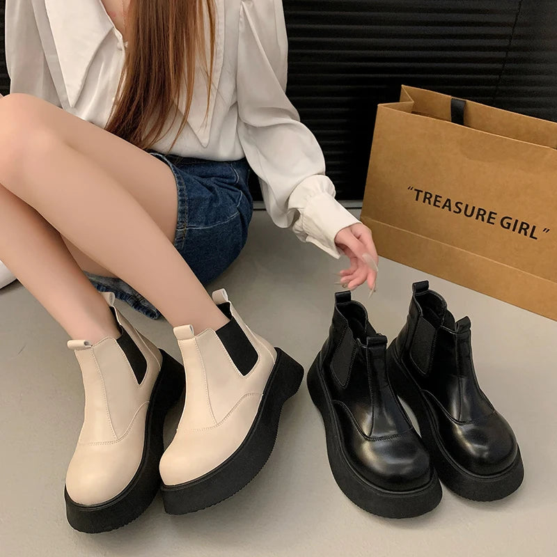 Fall New Style Thick-soled Women's Fashionable Boots, Retro Big-head Short Boots, Anti-slip and Wear-resistant Outdoor Boots