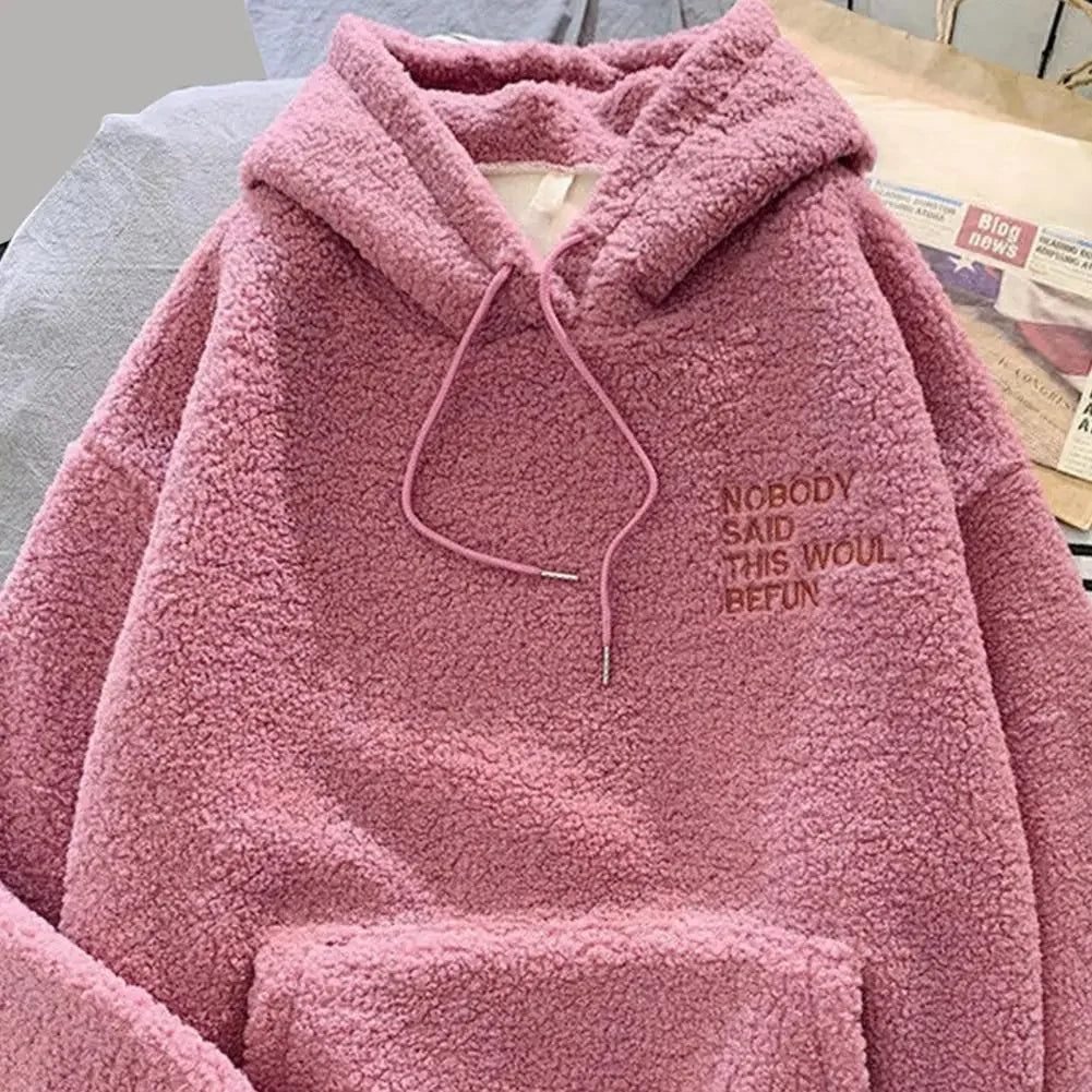 Autumn Winter Coat Pink Sweet Hooded Sorry Print Harajuku Loose Pocket Hoodies Womens Fleece Flannel Pullover Female Sweatshirt