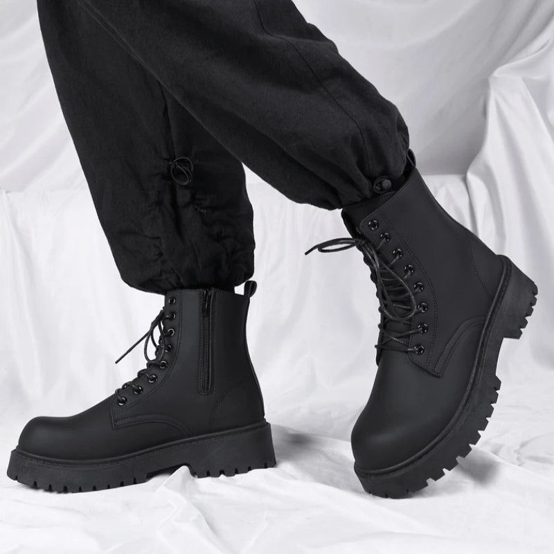 Boots for Men High Quality Casual Leather Boots Fashion Outdoor High Top Booties Black Men's Ankle Boots Fashion Motorcycle Boot